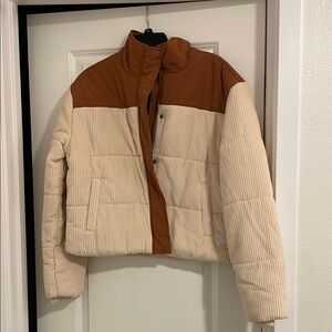 RVCA Cream and Orange Puffer Jacket Quilted Modern Style